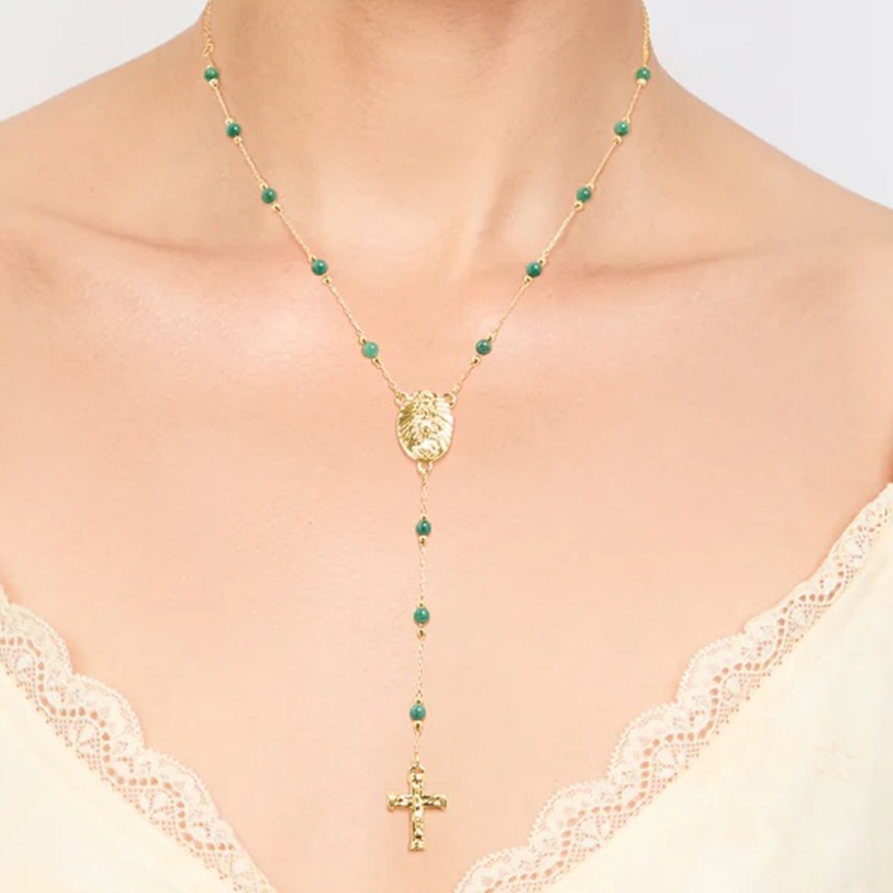 Elegant Gold and Green Beaded Necklace - Picture 3 of 9